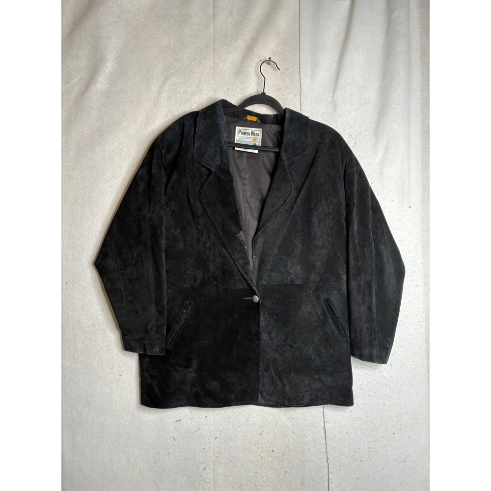 Vintage Pioneer Wear Black Suede Leather Blazer Jacket Made in USA Womens 14